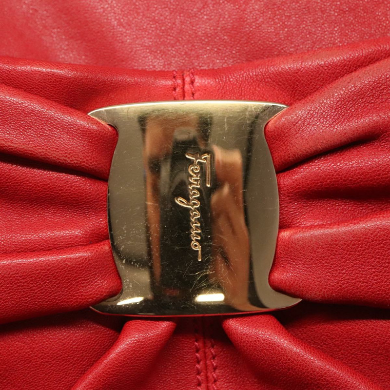 【日本直送】Salvatore Ferragamo 手提包 皮革 2 用 紅色 金色 正品 125303-18