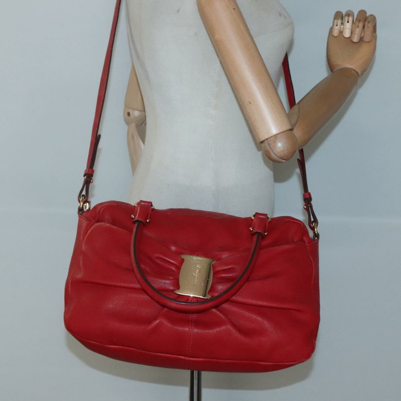 【日本直送】Salvatore Ferragamo 手提包 皮革 2 用 紅色 金色 正品 125303-25
