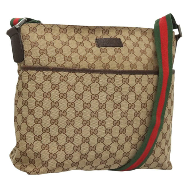 【日本直送】GUCCI GG 帆布織帶雪莉線單肩包米色綠紅色 189751 正品 am8390-0