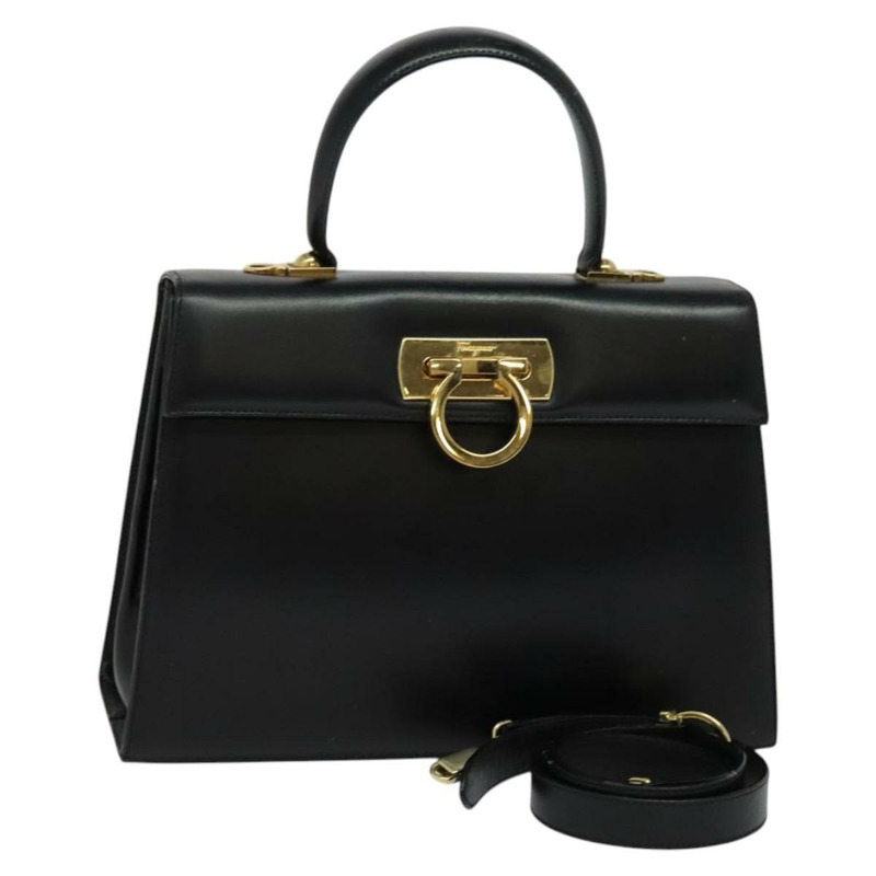 【日本直送】Salvatore Ferragamo Gancini 手提包 皮革 2 款 黑色 金色 正品 125372-0