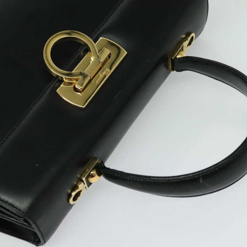 【日本直送】Salvatore Ferragamo Gancini 手提包 皮革 2 款 黑色 金色 正品 125372-5