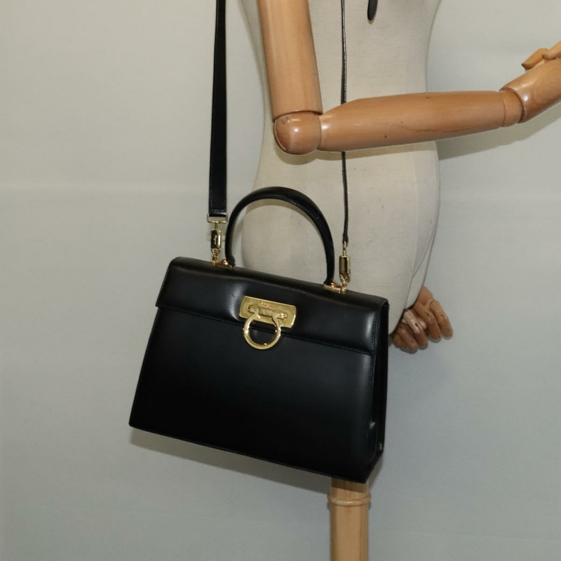 【日本直送】Salvatore Ferragamo Gancini 手提包 皮革 2 款 黑色 金色 正品 125372-21
