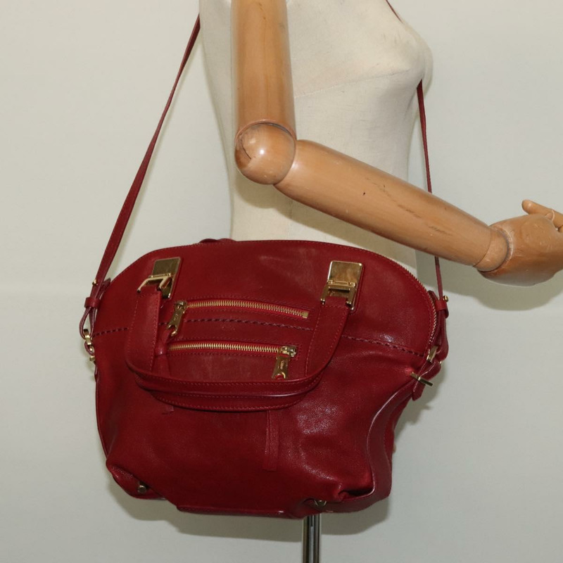 【日本直送】Chloe Angie 手提包 皮革 2 用 紅色 金色 正品 BA2421-23