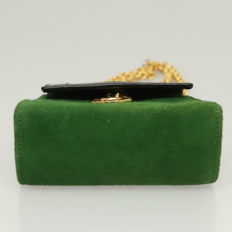 【日本直送】CELINE 鏈條手提包 絨面革 綠色 金色 正品 BD2160-4