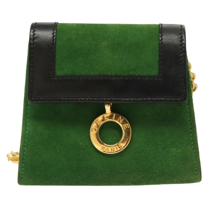 【日本直送】CELINE 鏈條手提包 絨面革 綠色 金色 正品 BD2160-12