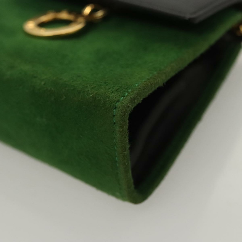 【日本直送】CELINE 鏈條手提包 絨面革 綠色 金色 正品 BD2160-13