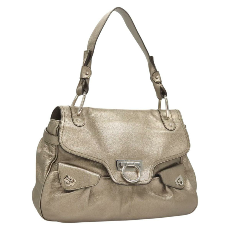 【日本直送】Salvatore Ferragamo Gancini 包款皮革香檳金銀色正品 BD2047-0