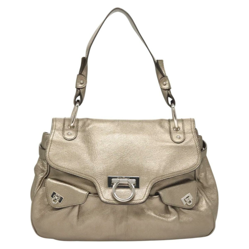 【日本直送】Salvatore Ferragamo Gancini 包款皮革香檳金銀色正品 BD2047-12
