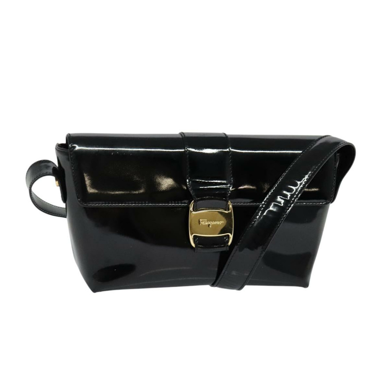 【日本直送】Salvatore Ferragamo Gancini 單肩包 皮革 黑金色 正品 118764-0