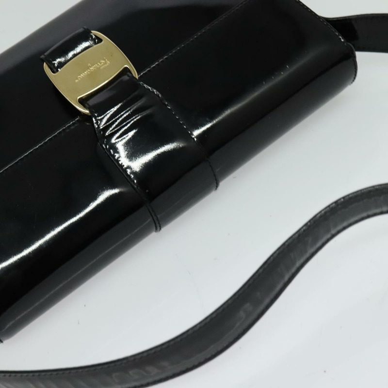 【日本直送】Salvatore Ferragamo Gancini 單肩包 皮革 黑金色 正品 118764-5