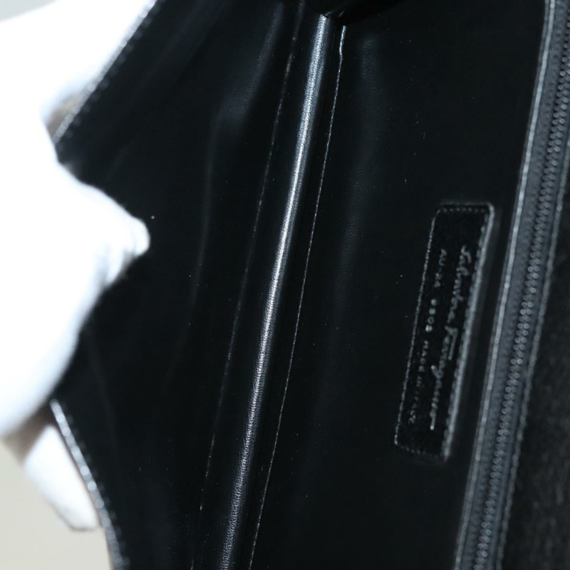 【日本直送】Salvatore Ferragamo 手拿包 皮革 黑銀 正品 118801-9