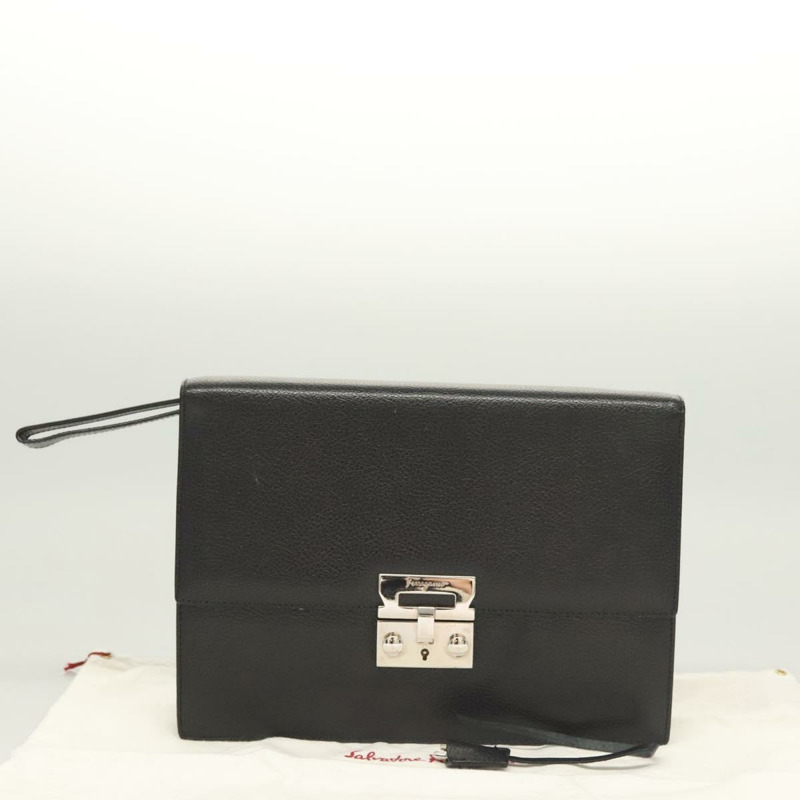 【日本直送】Salvatore Ferragamo 手拿包 皮革 黑銀 正品 118801-11