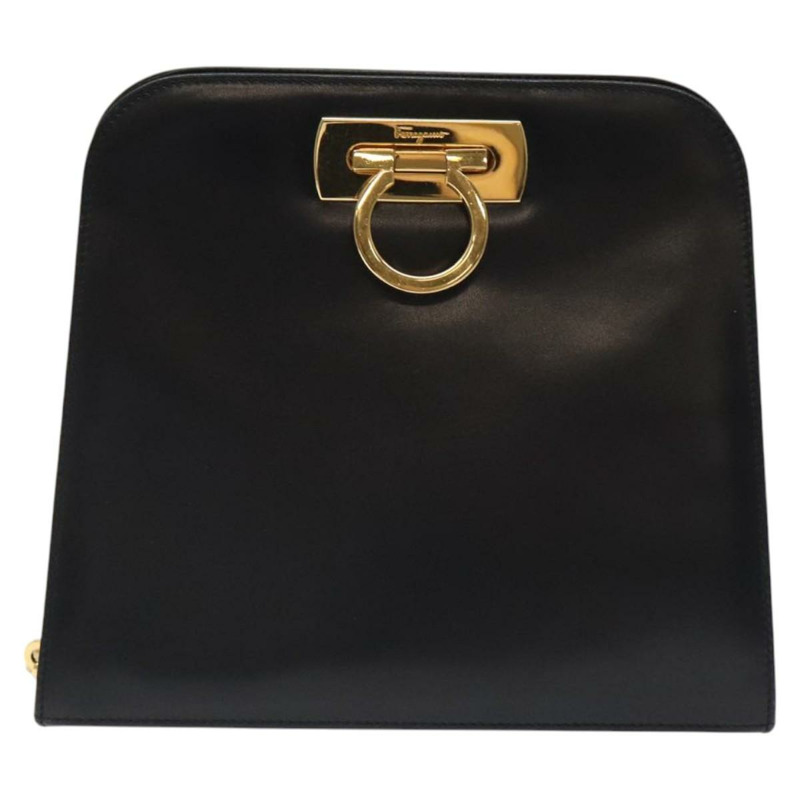 【日本直送】Salvatore Ferragamo Gancini 鏈條單肩包 皮革 黑金色 正品 126376-1