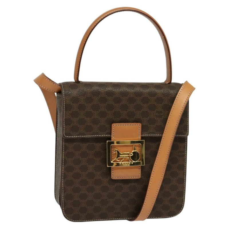 【日本直送】CELINE Macadam帆布手提包 PVC皮革 2way Brown Gold Auth 126107-0