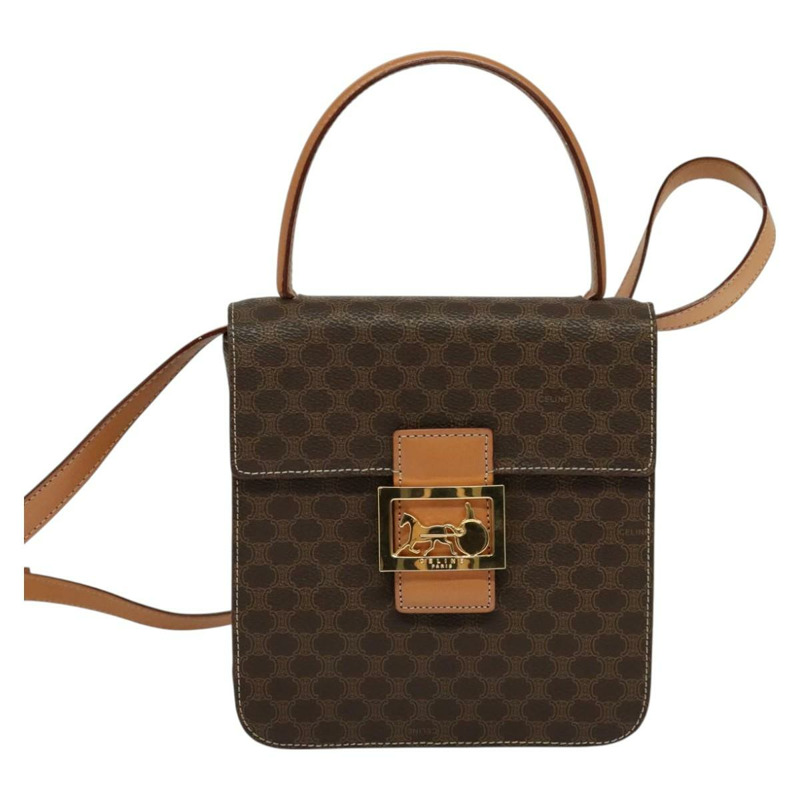 【日本直送】CELINE Macadam帆布手提包 PVC皮革 2way Brown Gold Auth 126107-1