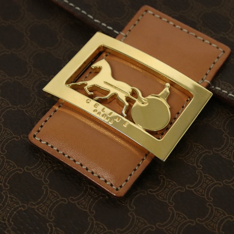 【日本直送】CELINE Macadam帆布手提包 PVC皮革 2way Brown Gold Auth 126107-15