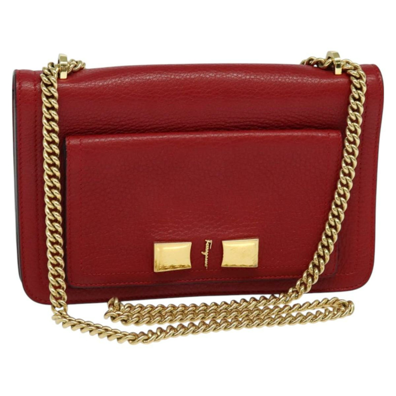 【日本直送】Salvatore Ferragamo Vala 鏈條單肩包 皮革 紅金色 正品 gh168-0