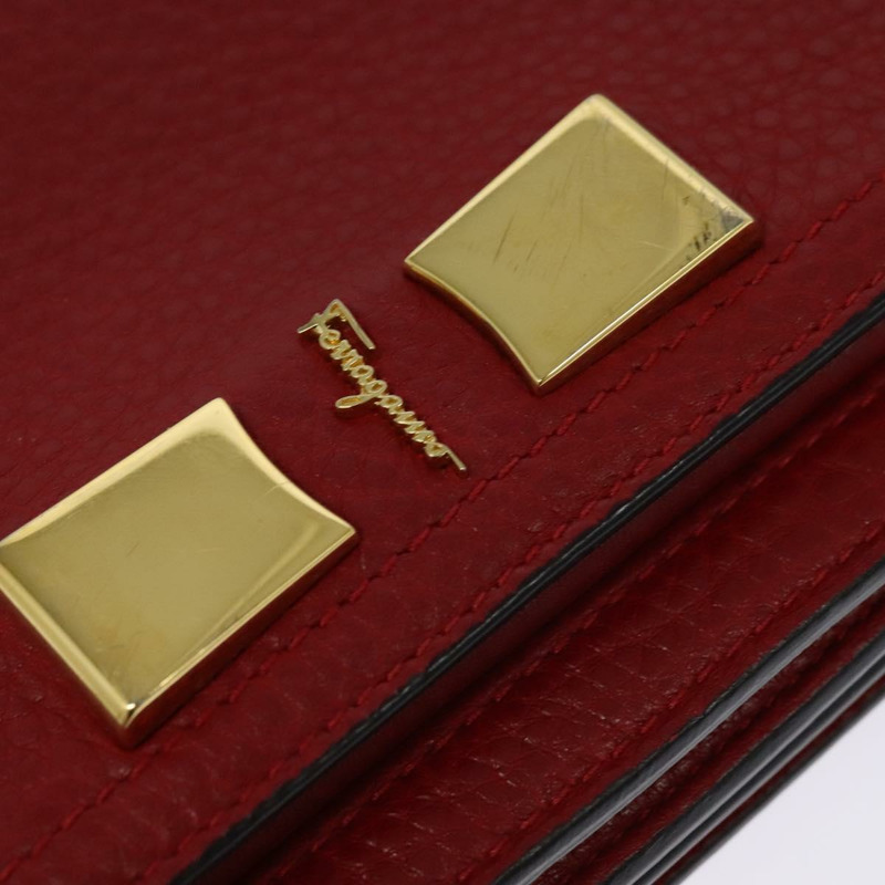 【日本直送】Salvatore Ferragamo Vala 鏈條單肩包 皮革 紅金色 正品 gh168-8