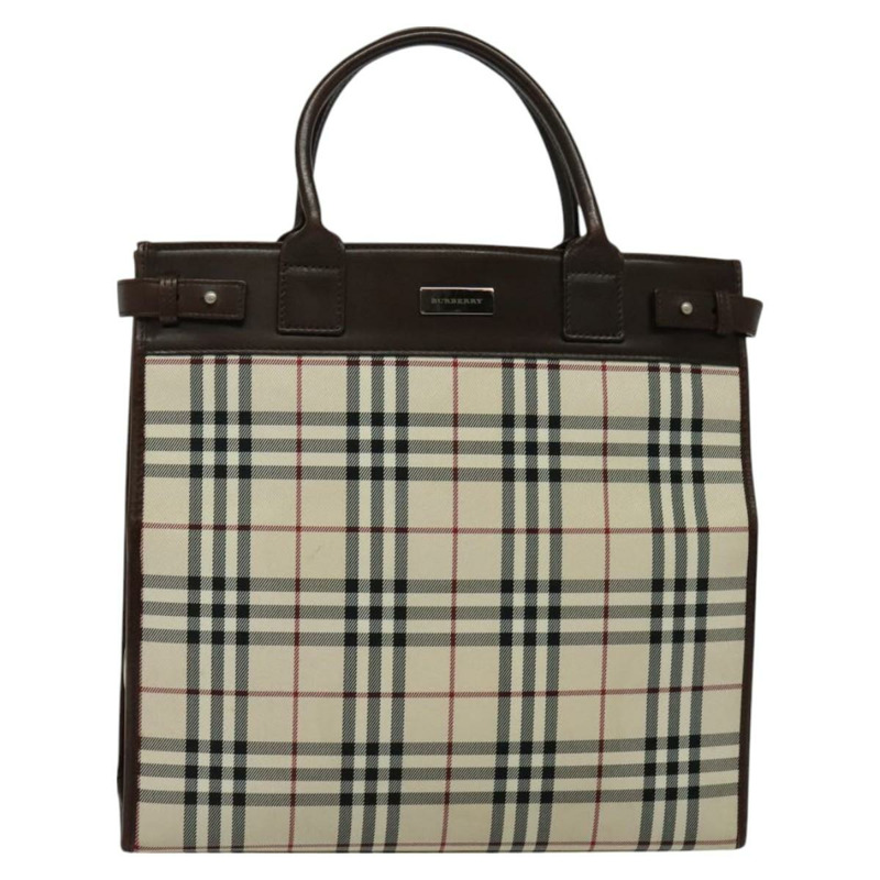 【日本直送】BURBERRY Nova 格紋手提包帆布米色銀色正品 BA2588-12