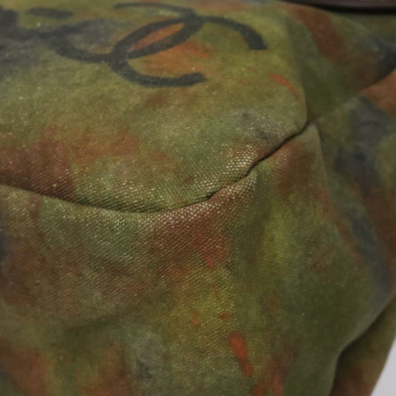 【日本直送】香奈兒刺繡塗鴉單背包 帆布皮革 卡其色 CC 標誌 Auth 121519SV-11