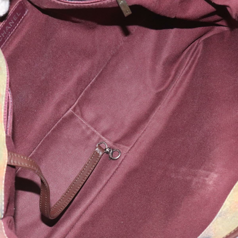 【日本直送】香奈兒刺繡塗鴉單背包 帆布皮革 卡其色 CC 標誌 Auth 121519SV-17