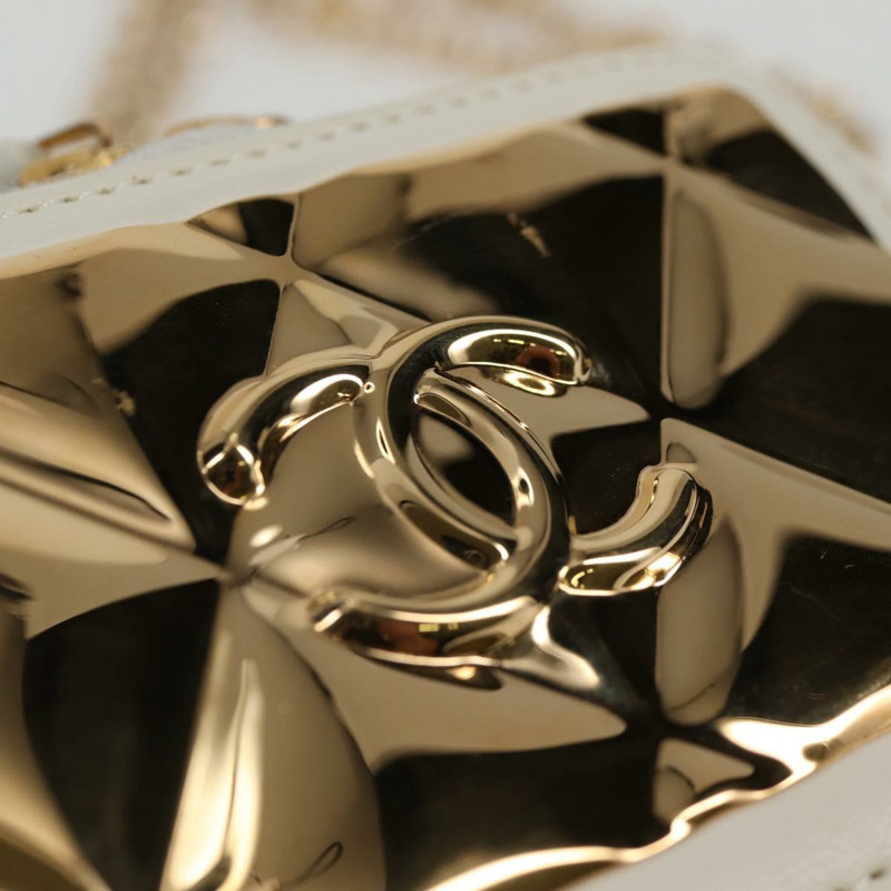 【日本直送】香奈兒 (CHANEL) 錢包鏈條肩帶羊皮金白色雙C標誌 Auth 123520SM-13