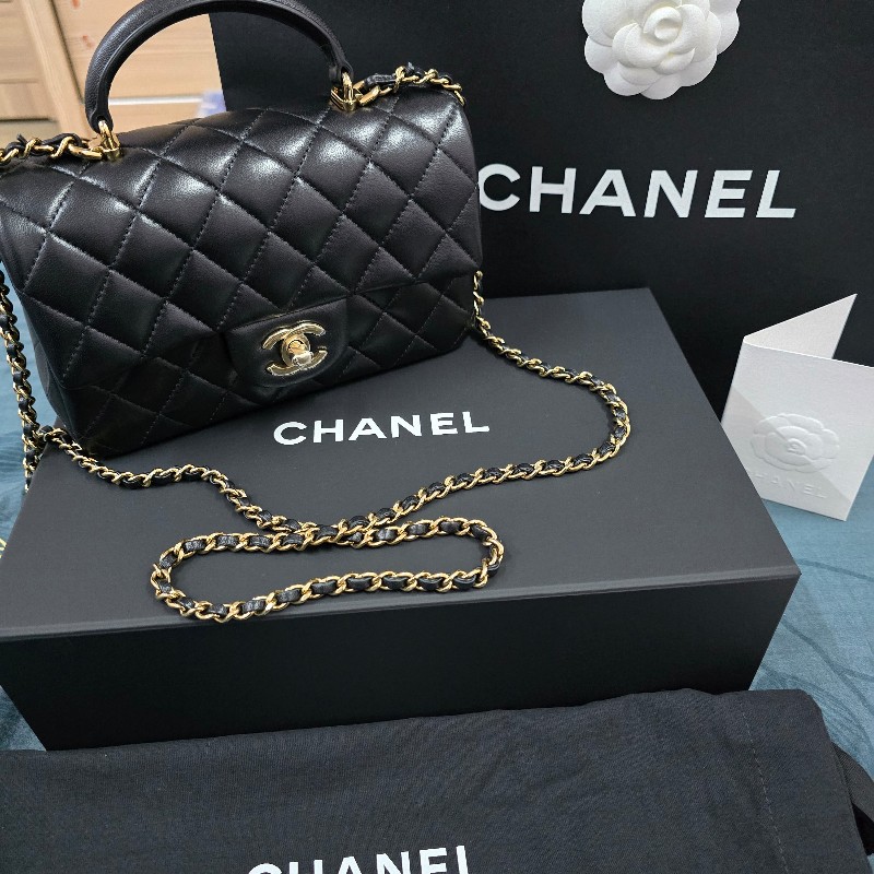 chanel cf20 handle 全新 黑淡金羊皮-0