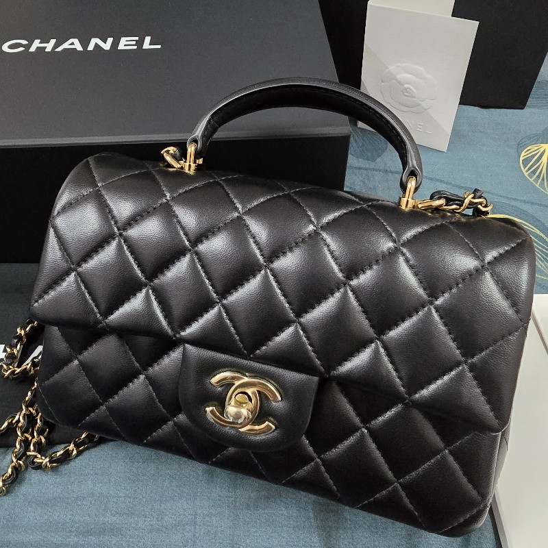 chanel cf20 handle 全新 黑淡金羊皮-1