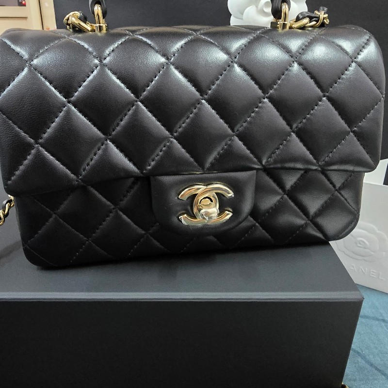 chanel cf20 handle 全新 黑淡金羊皮-3