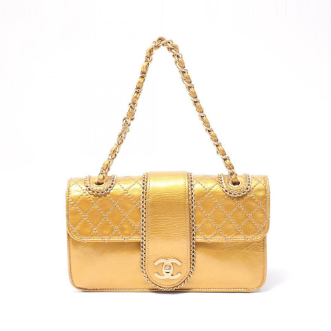 CHANEL Matelasse Line 單肩包 漆皮 女款 金色