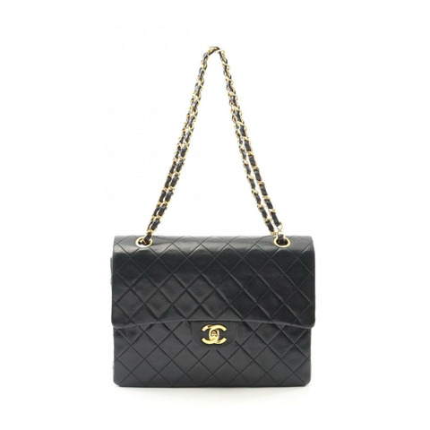 CHANEL Matelasse W-flap 單肩包，小羊皮，女士，黑色