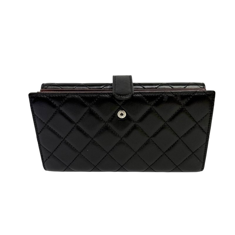 【美收精品】CHANEL 黑色羊皮菱格紋長夾 3-69-1