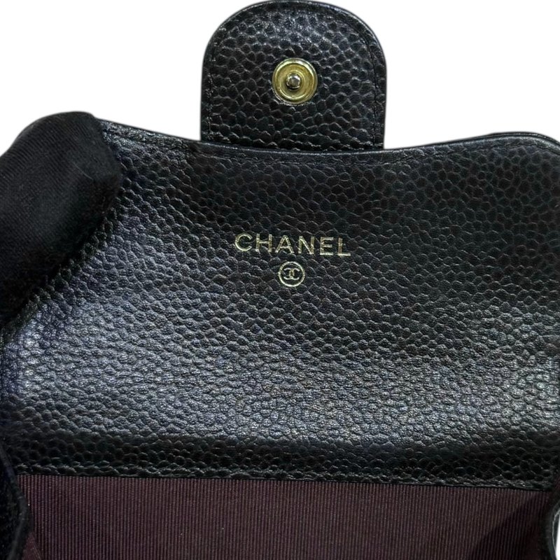 【美收精品】CHANEL 深藍色荔枝紋牛皮短夾 3-52-10