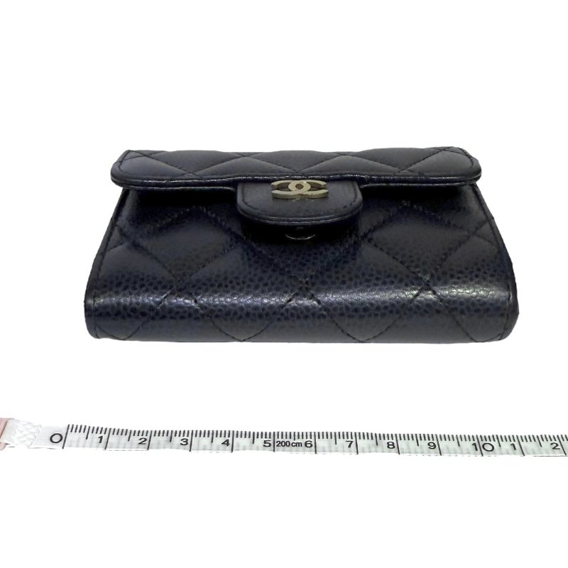 【美收精品】CHANEL 深藍色荔枝紋牛皮短夾 3-52-12