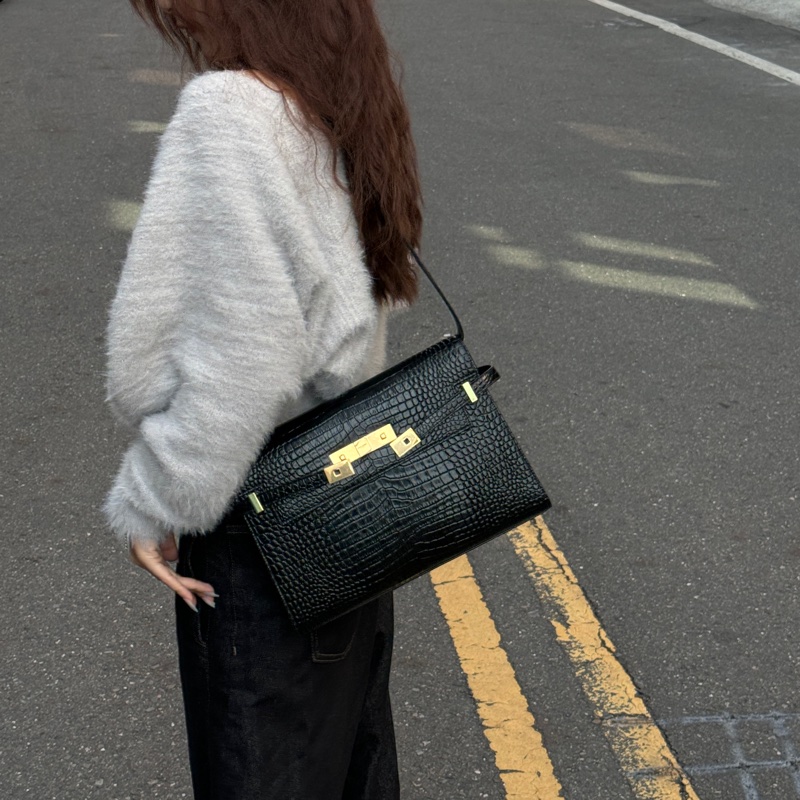 (全新品💖) YSL Kelly 30 凱莉包 曼哈頓 黑金鱷魚紋 專櫃13萬-24