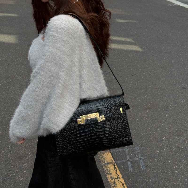 (全新品💖) YSL Kelly 30 凱莉包 曼哈頓 黑金鱷魚紋 專櫃13萬-26
