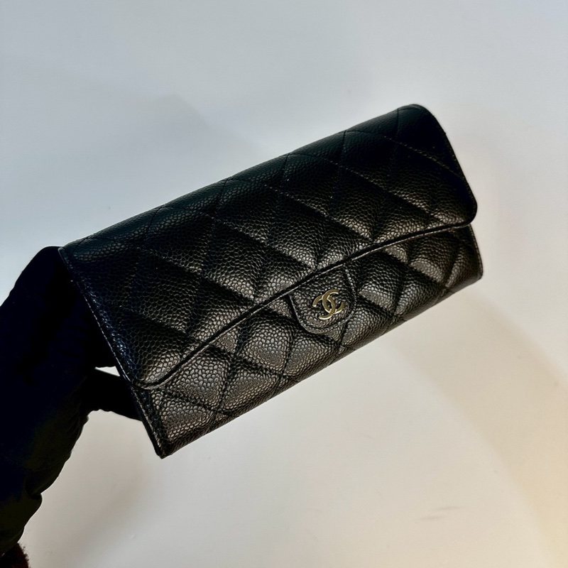 Chanel 荔枝皮翻蓋長夾 黑金-6