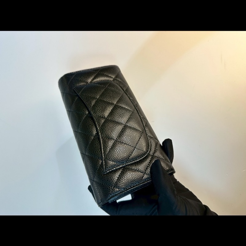 Chanel 荔枝皮翻蓋長夾 黑金-13