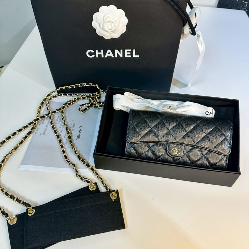 Chanel 荔枝皮翻蓋長夾 黑金-18