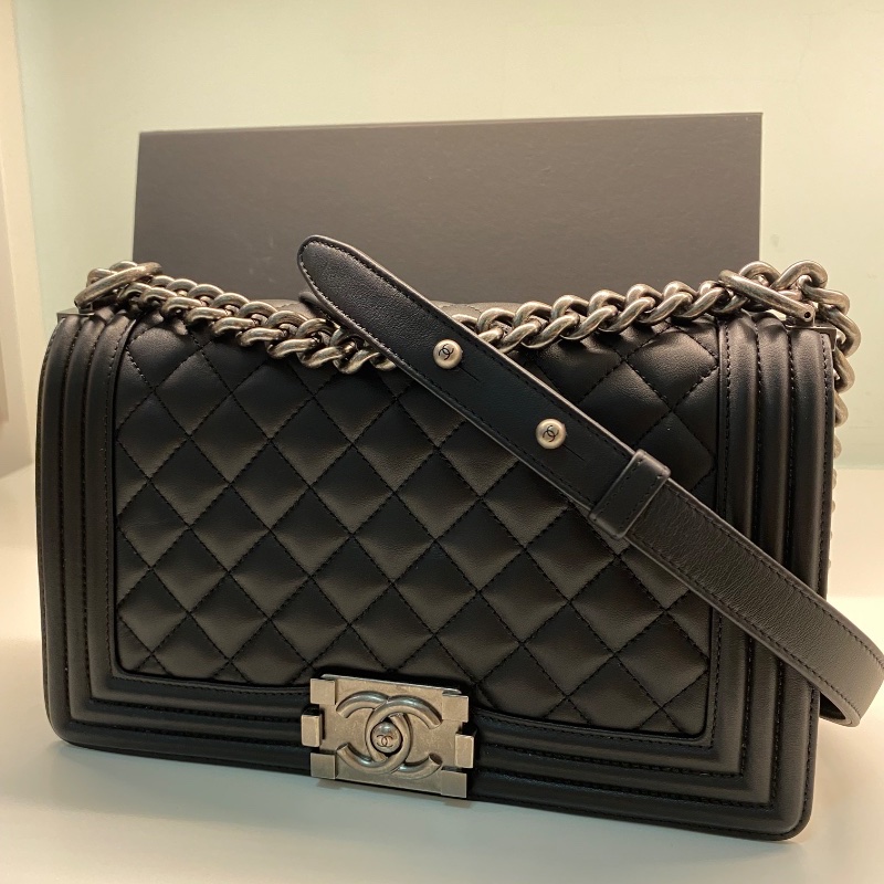 CHANEL BOY Calfskin & Ruthenium-Finish Metal 25cm-0