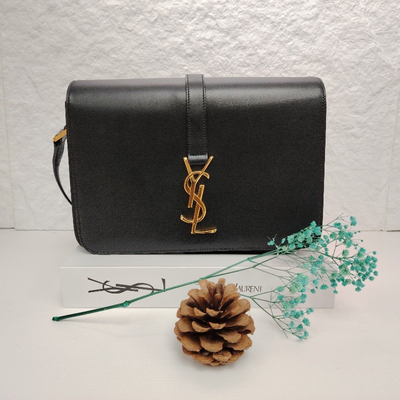 SAINT LAURENT University 黑色 牛皮 金扣-0