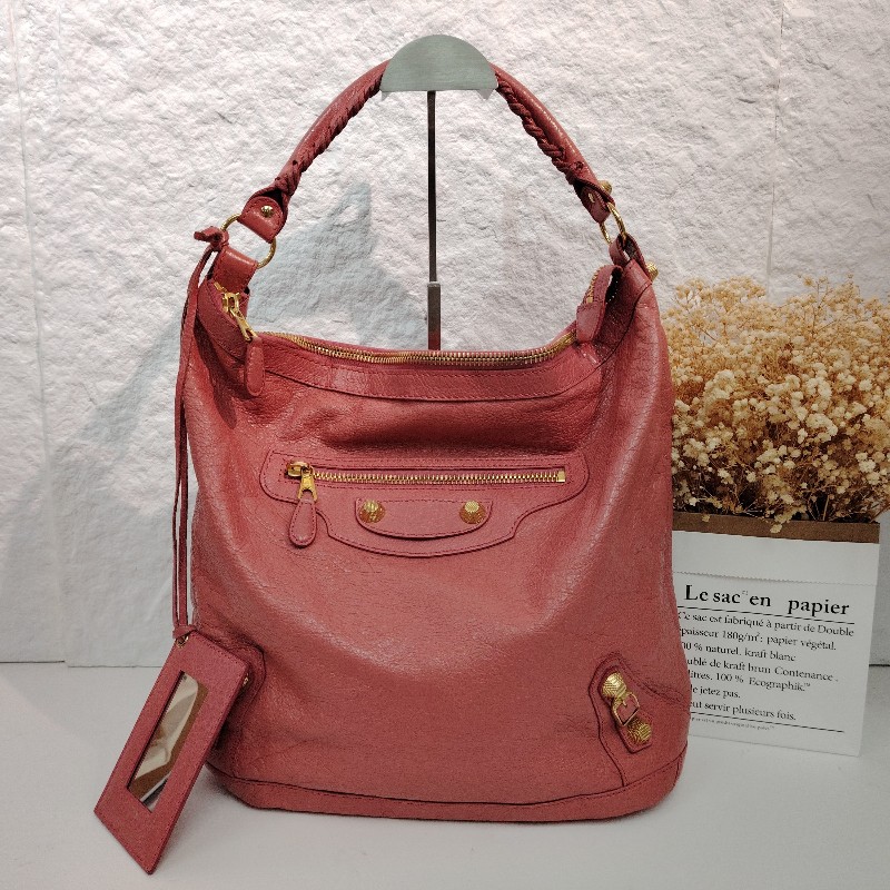 BALENCIAGA CITY 機車包 粉紅色 鉚釘 羊皮 金釘-0