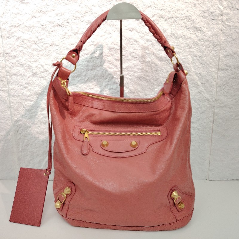 BALENCIAGA CITY 機車包 粉紅色 鉚釘 羊皮 金釘-1