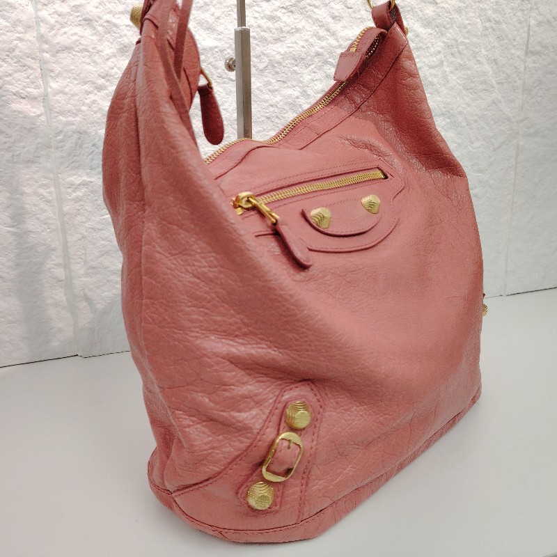BALENCIAGA CITY 機車包 粉紅色 鉚釘 羊皮 金釘-3