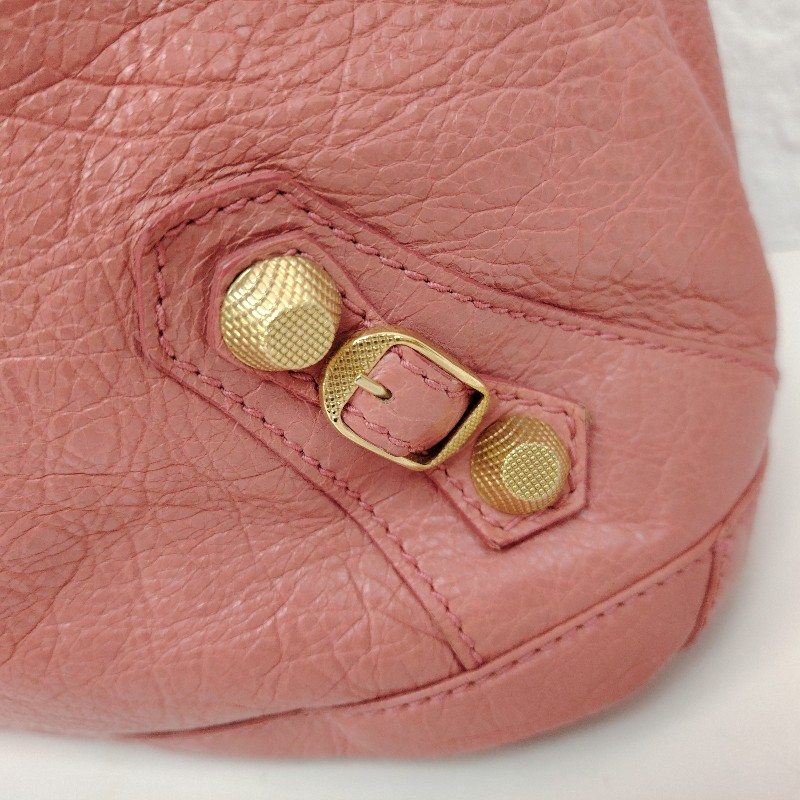 BALENCIAGA CITY 機車包 粉紅色 鉚釘 羊皮 金釘-7