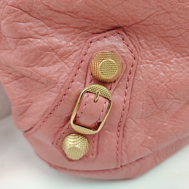 BALENCIAGA CITY 機車包 粉紅色 鉚釘 羊皮 金釘-8