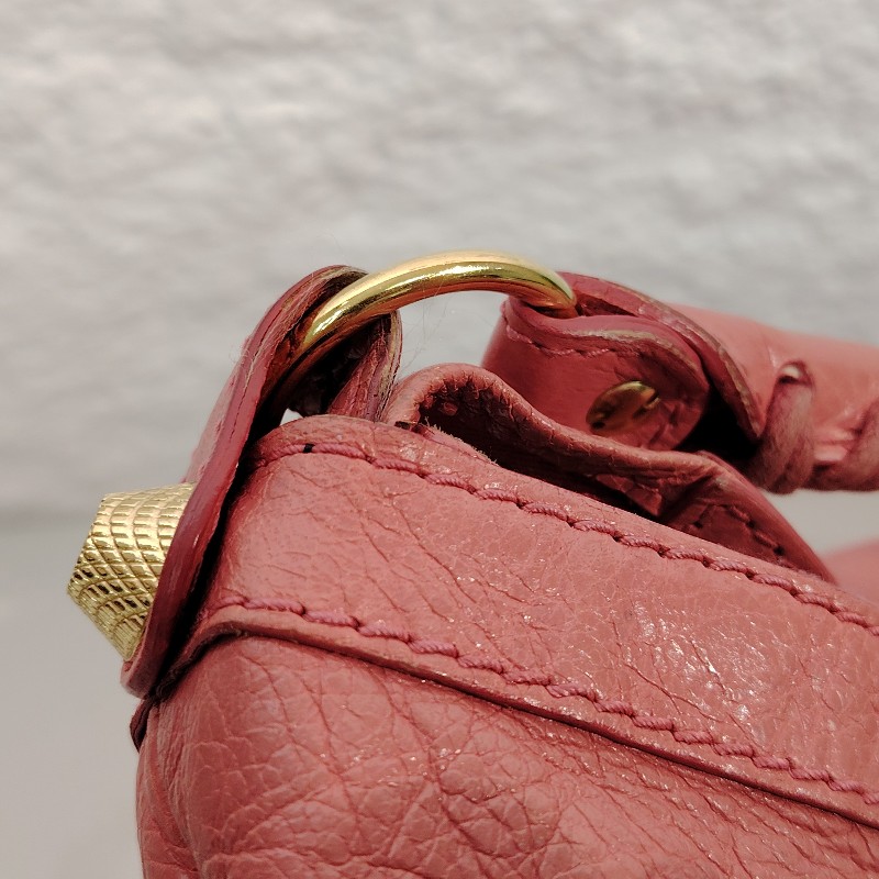 BALENCIAGA CITY 機車包 粉紅色 鉚釘 羊皮 金釘-11