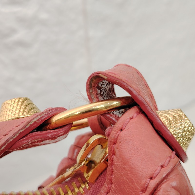 BALENCIAGA CITY 機車包 粉紅色 鉚釘 羊皮 金釘-13