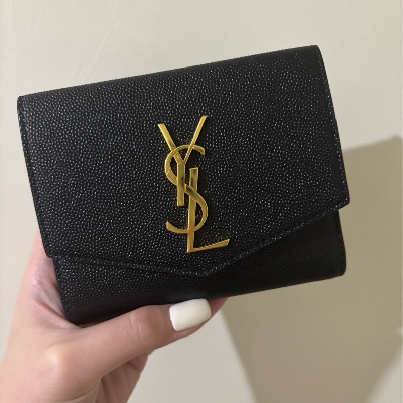 YSL UPTOWN粒面壓紋皮革短夾 九成新-5