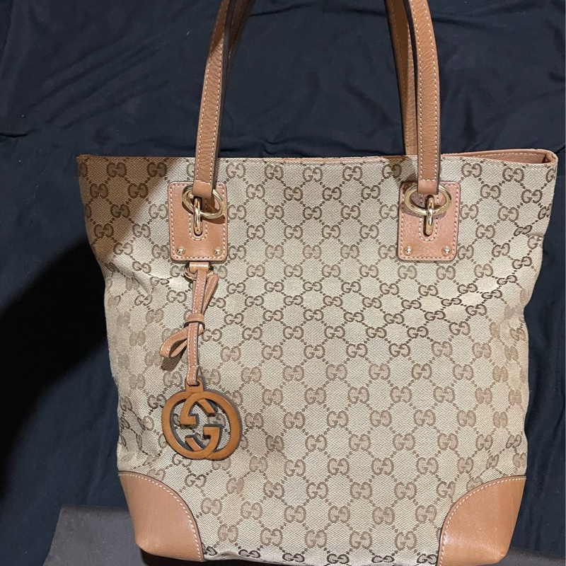 GUCCI 經典logo帆布棕色托特包 老花-0
